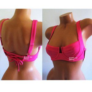 Victoria's Secret Swim Lace Up Back Bikini Top 34B Hot Pink Underwire